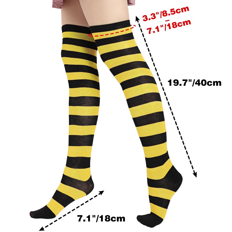 DAZCOS Striped Thigh High Socks Elastic Over The Knee Knit Stockings for Daily or Anime Cosplay (Yellow + Black) - Image 3